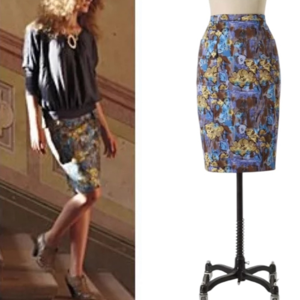 Anthropologie Plenty by Tracy Reese Hortulan Floral Watercolor Pencil Skirt - 0